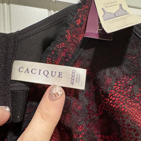 Lane Bryant Cacique Black Red Lace Comfort Solution No Wire Bra NEW 40DDD - Picture 4 of 6